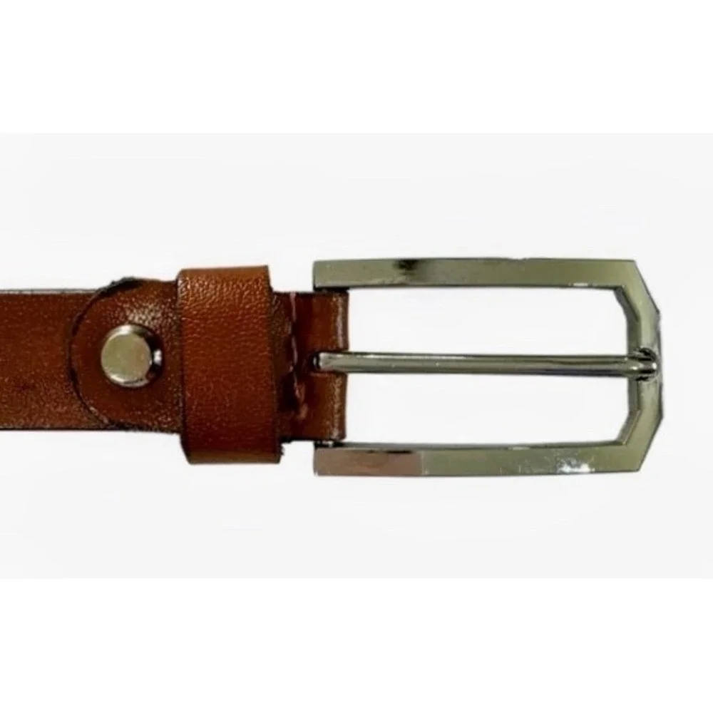 Men's Genuine Leather Belt 32-36 Inch Brown Silver Buckle Quiet Luxury Classic